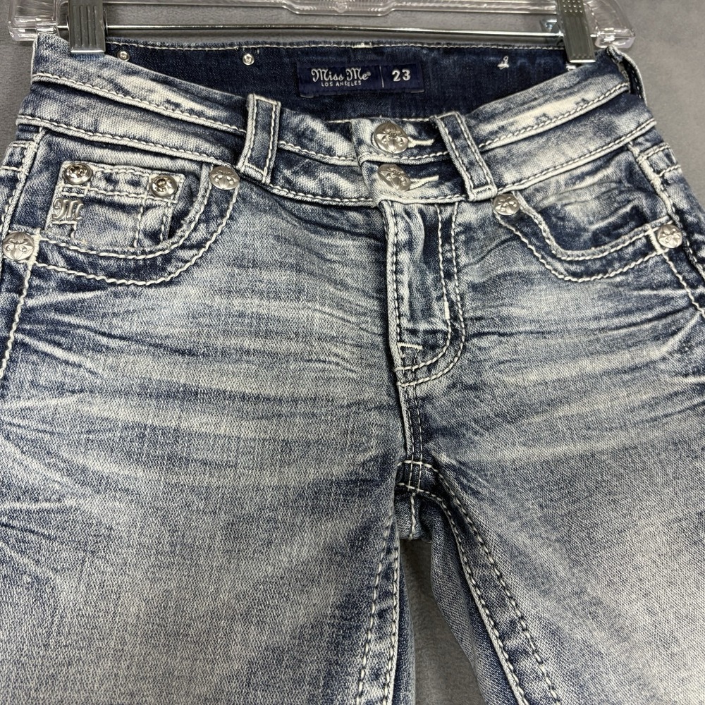 Miss Me Size 23 Low Rise Tailored Bootcut Jeans Embellished Bling Y2K - Picture 3 of 14